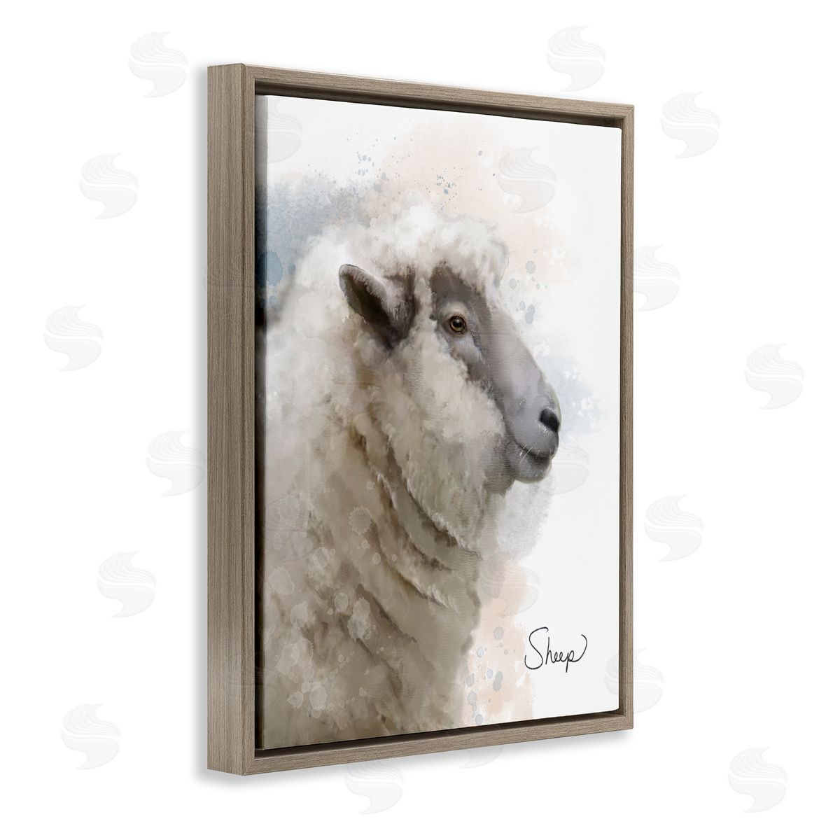 Matthew Piotrowicz Smiling Farm Sheep Brown Floating Frame Canvas Wall Art Print