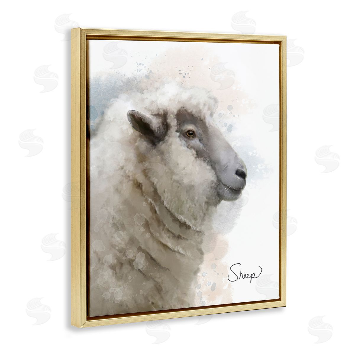 Matthew Piotrowicz Smiling Farm Sheep Gold Floating Frame Canvas Wall Art Print