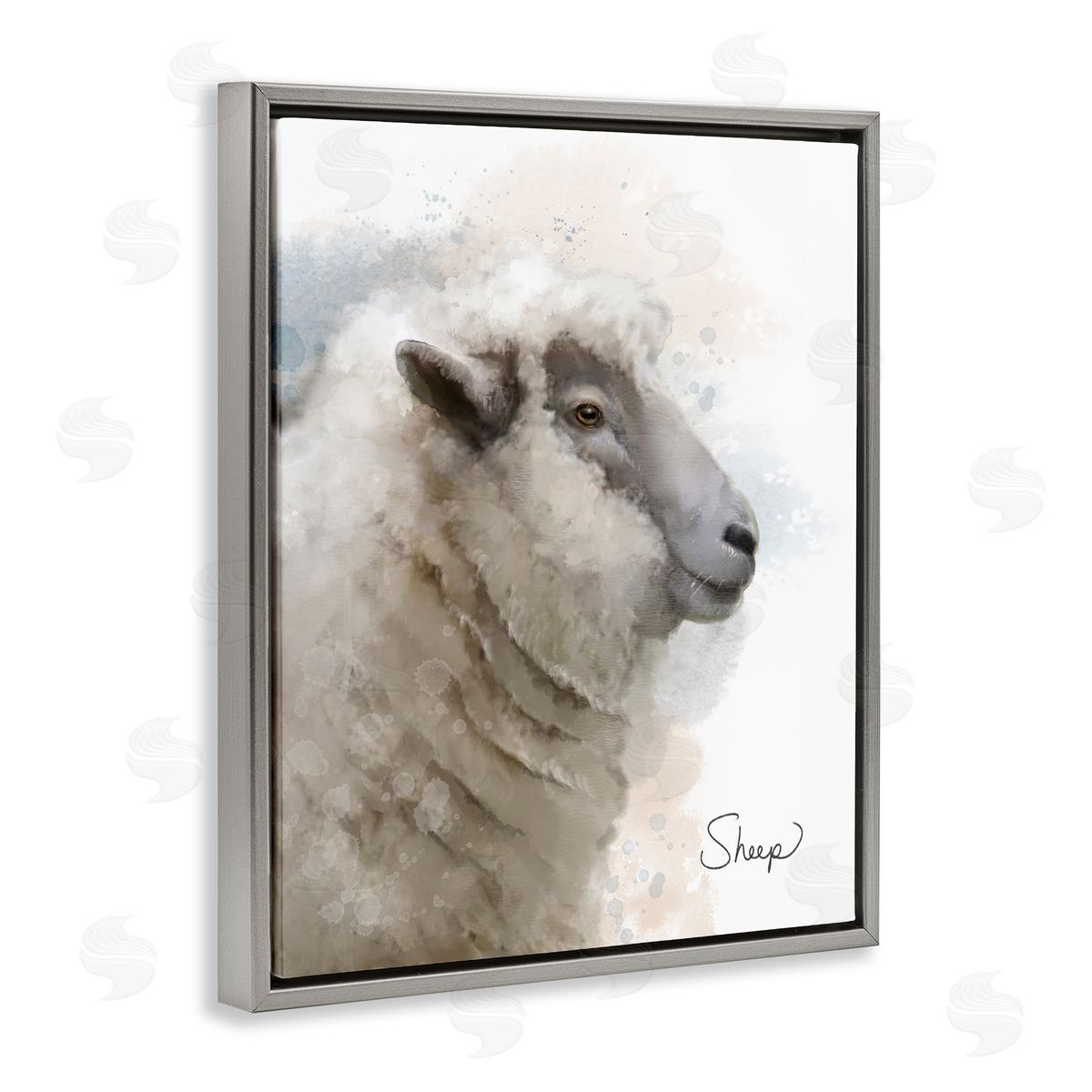 Matthew Piotrowicz Smiling Farm Sheep Gray Floating Frame Canvas Wall Art Print