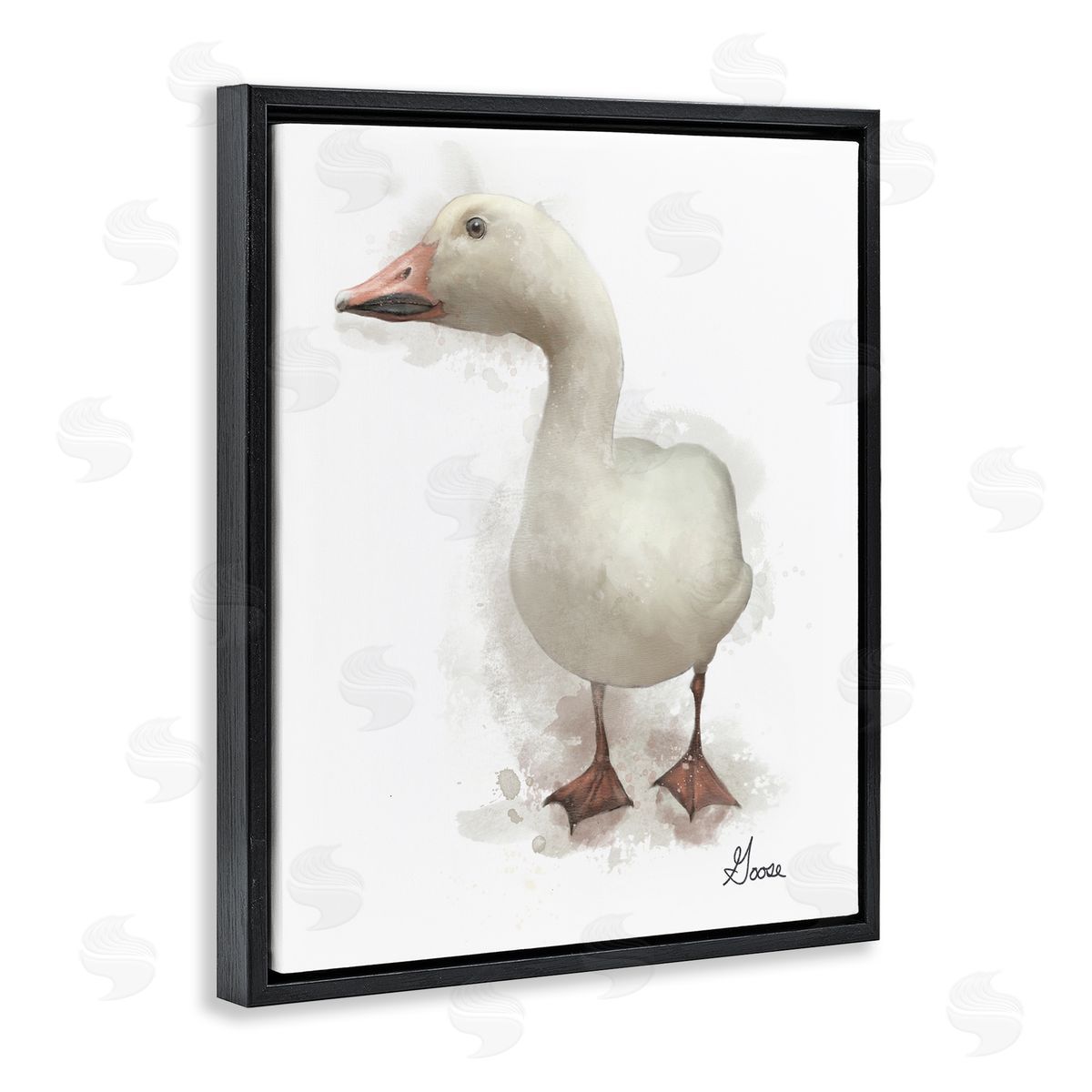 Matthew Piotrowicz White Farm Goose Black Floating Frame Canvas Wall Art Print