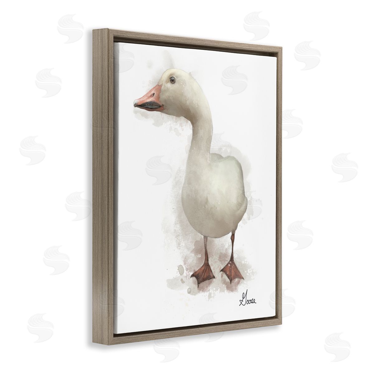 Matthew Piotrowicz White Farm Goose Brown Floating Frame Canvas Wall Art Print