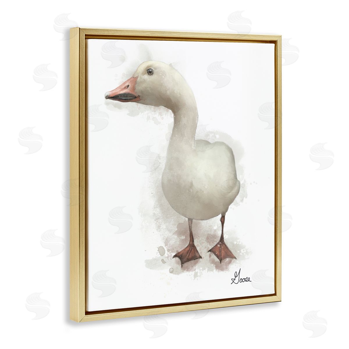 Matthew Piotrowicz White Farm Goose Gold Floating Frame Canvas Wall Art Print