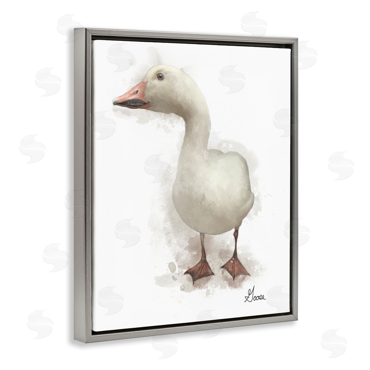 Matthew Piotrowicz White Farm Goose Gray Floating Frame Canvas Wall Art Print