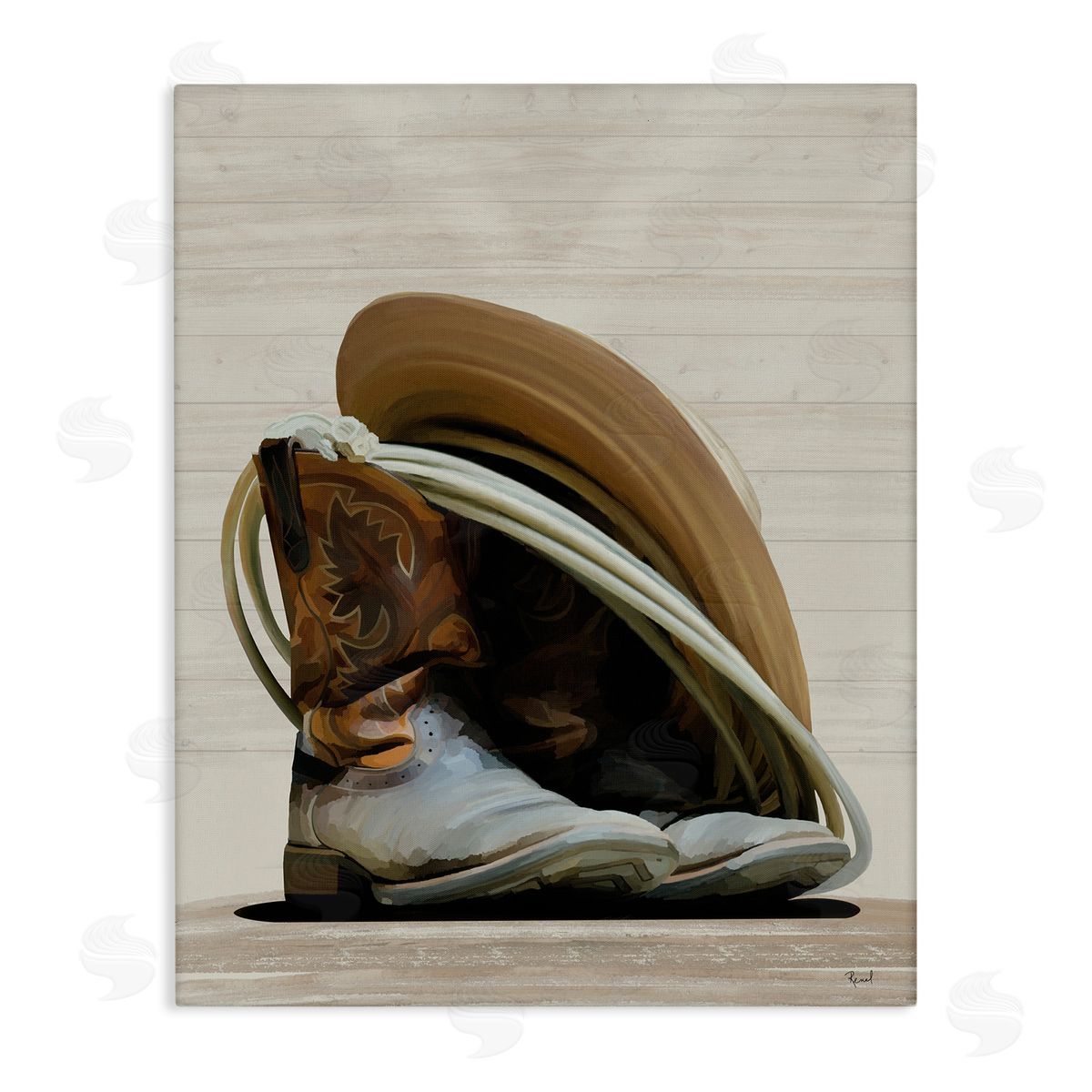 Renel Peters Cowboy Gear on Beige Canvas Wall Art Print