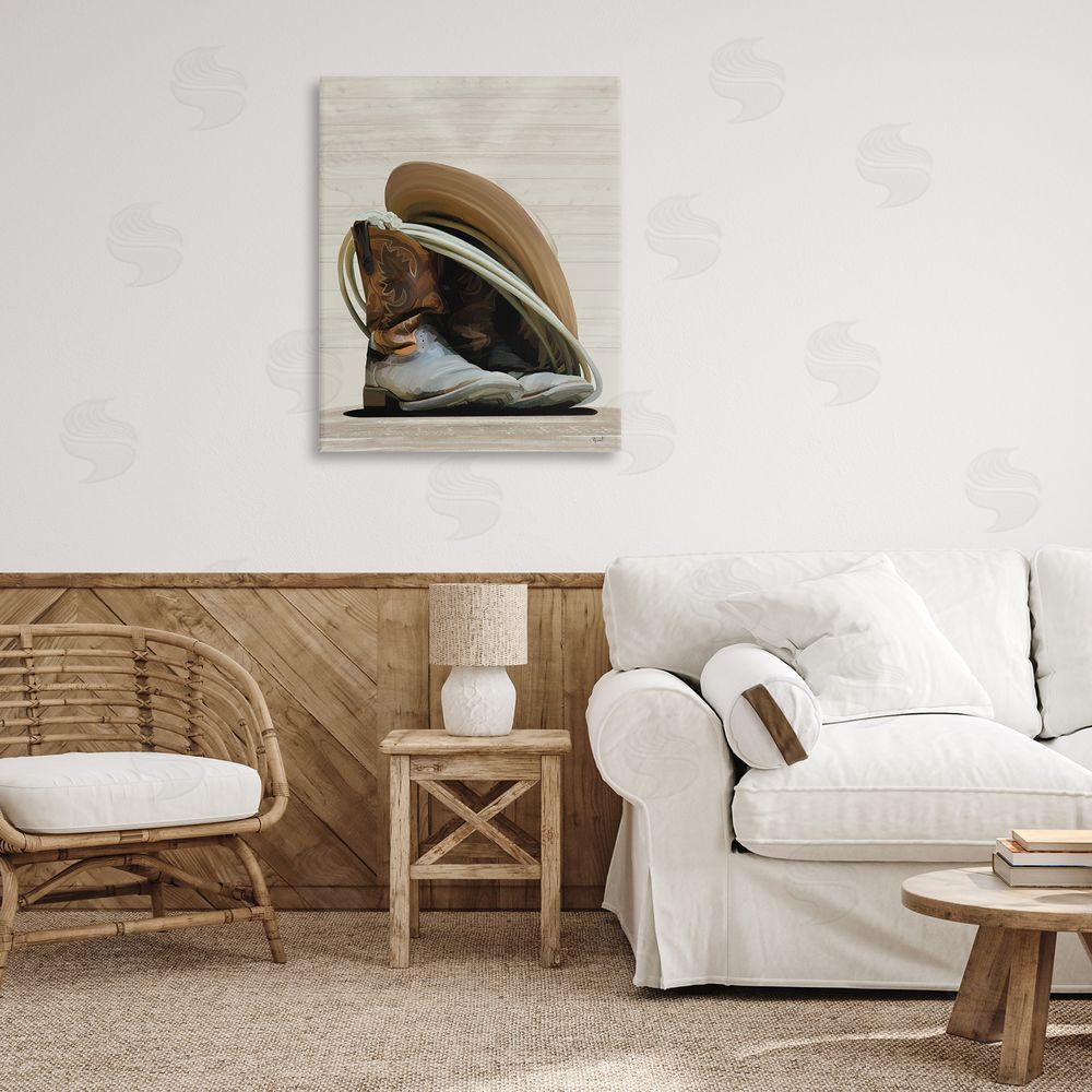Renel Peters Cowboy Gear on Beige Canvas Wall Art Print in Room