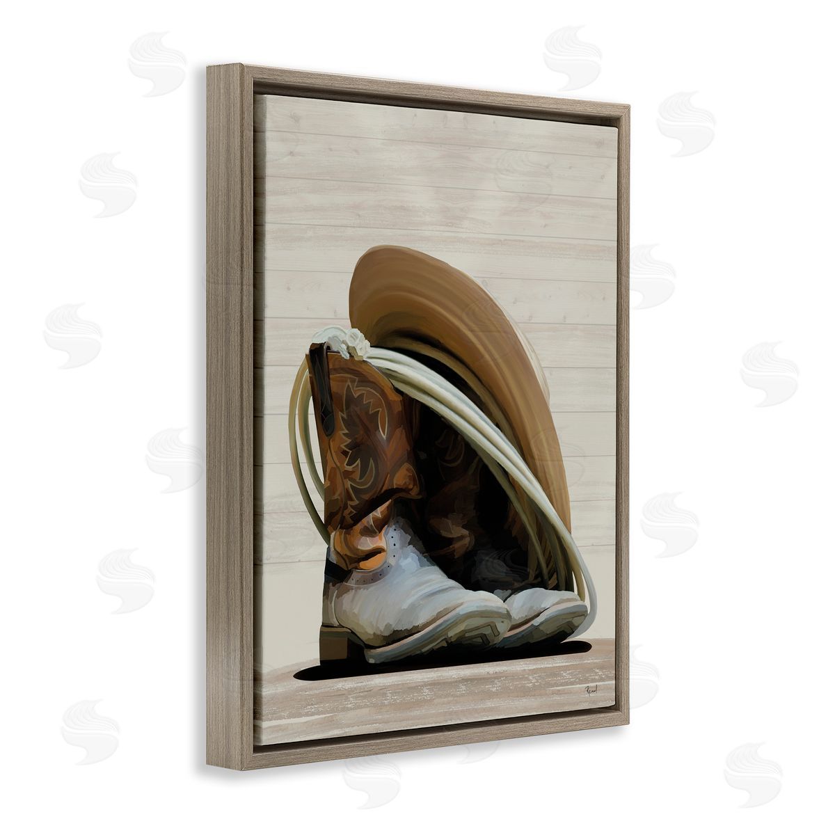 Renel Peters Cowboy Gear on Beige Brown Floating Frame Canvas Wall Art Print