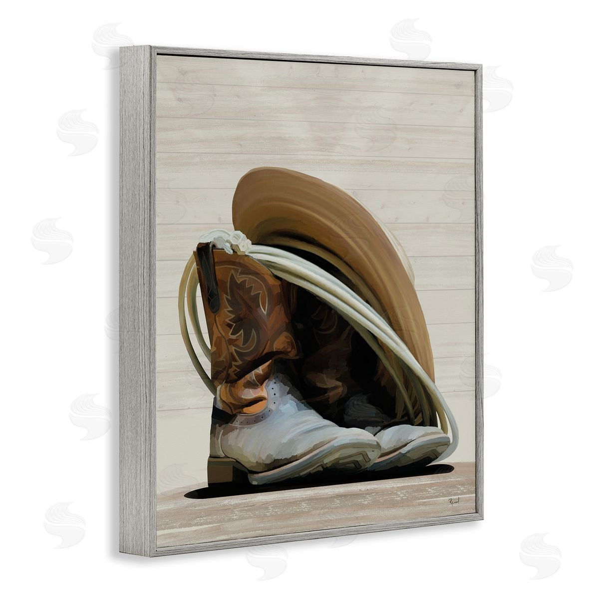 Renel Peters Cowboy Gear on Beige Gray Framed Giclee Wall Art Print