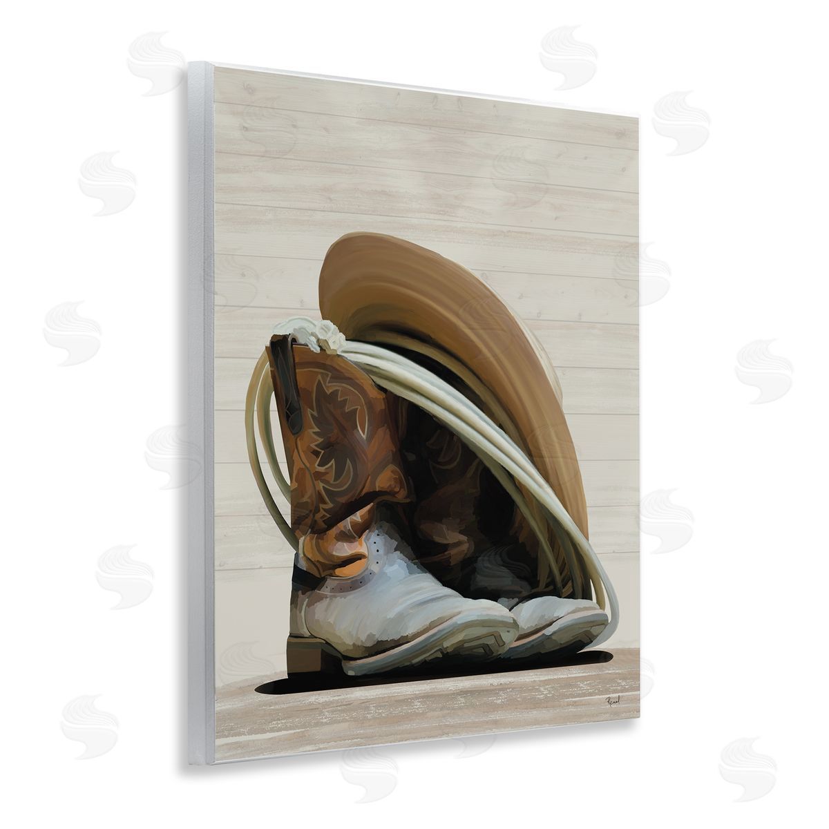 Renel Peters Cowboy Gear on Beige Wooden Wall Plaque Art Print
