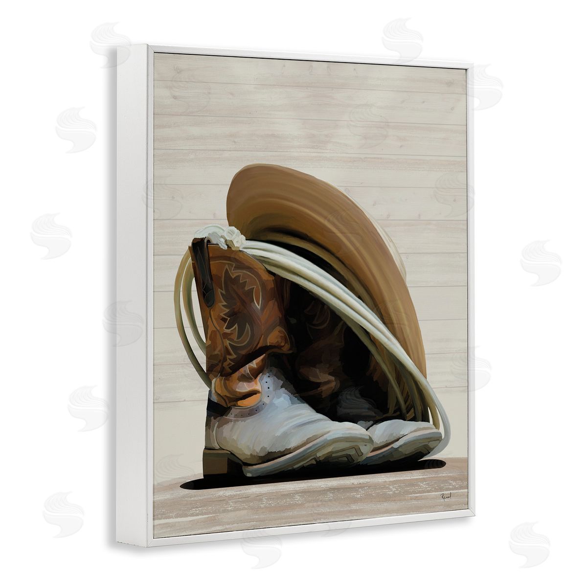 Renel Peters Cowboy Gear on Beige White Framed Giclee Wall Art Print