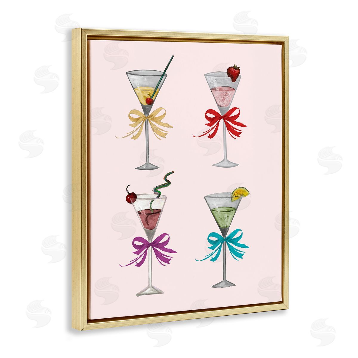 Patricia Pinto Cute Ribbon Cocktails Gold Floating Frame Canvas Wall Art Print