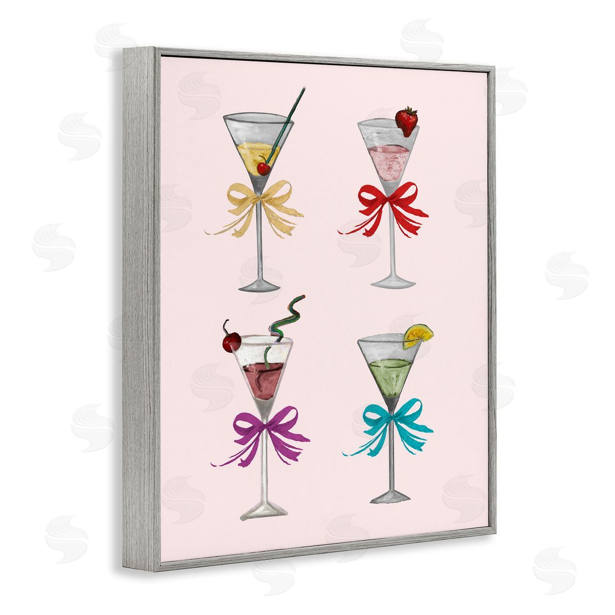 Patricia Pinto Cute Ribbon Cocktails Gray Framed Giclee Wall Art Print