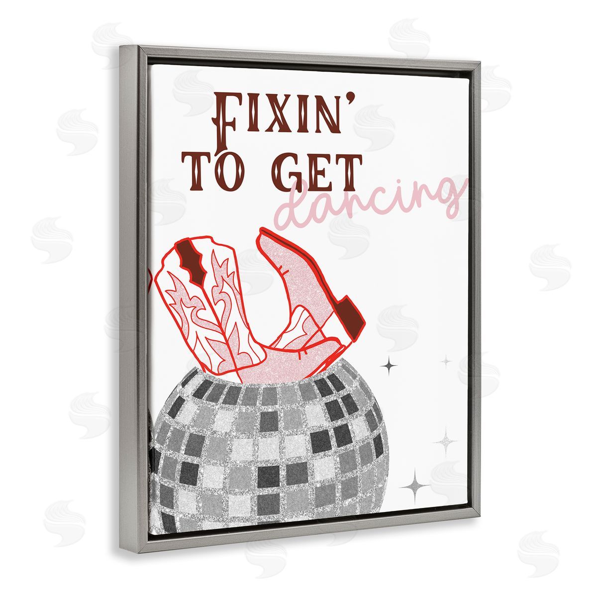 SunDance Group LLC Disco Cowgirl Dance Phrase Gray Floating Frame Canvas Wall Art Print