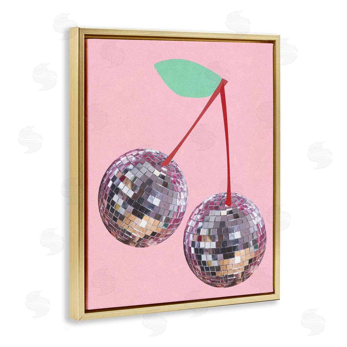 Anna Quach Disco Ball Cherries Gold Floating Frame Canvas Wall Art Print