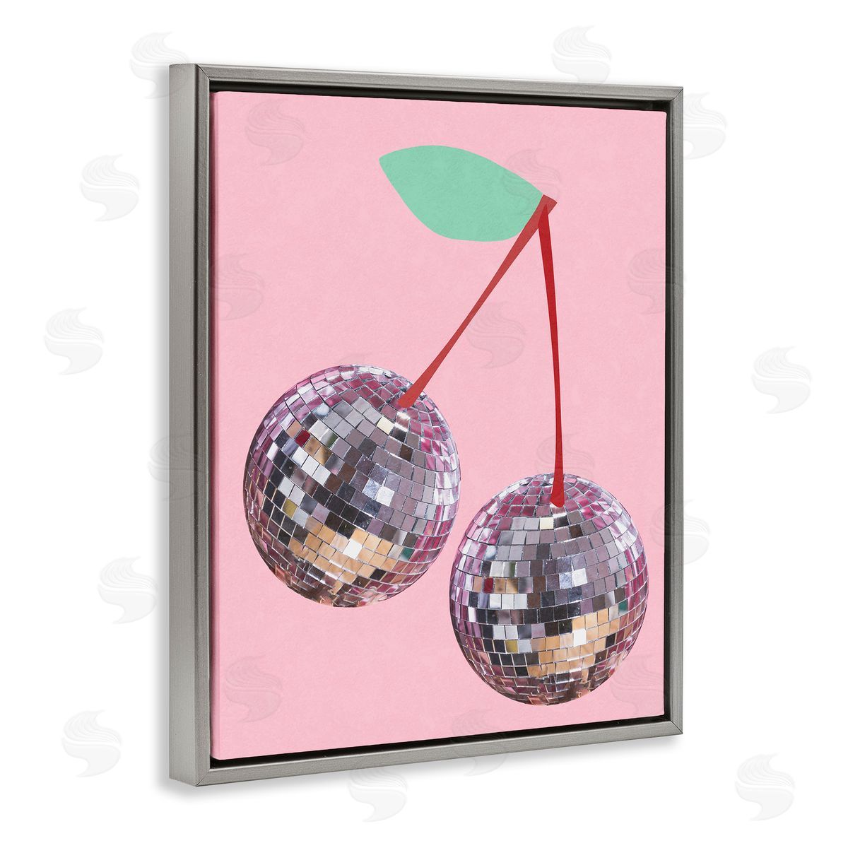 Anna Quach Disco Ball Cherries Gray Floating Frame Canvas Wall Art Print