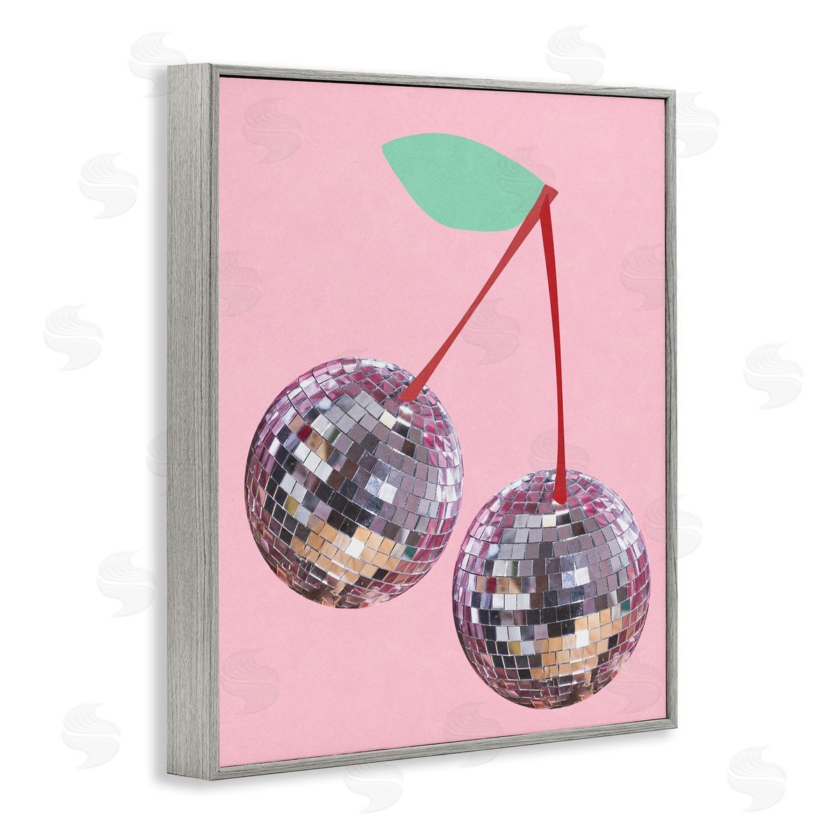 Anna Quach Disco Ball Cherries Gray Framed Giclee Wall Art Print