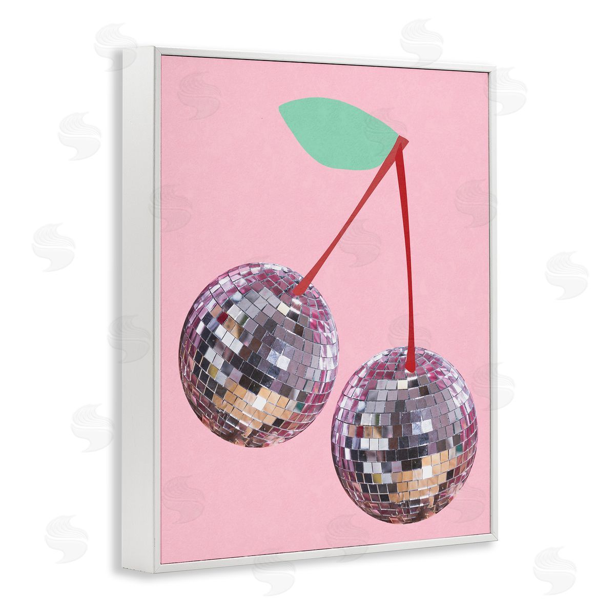 Anna Quach Disco Ball Cherries White Framed Giclee Wall Art Print