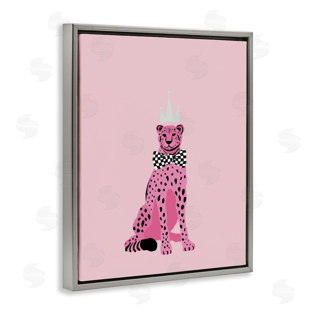 Elizabeth Medley Pink Cheetah King Gray Floating Frame Canvas Wall Art Print