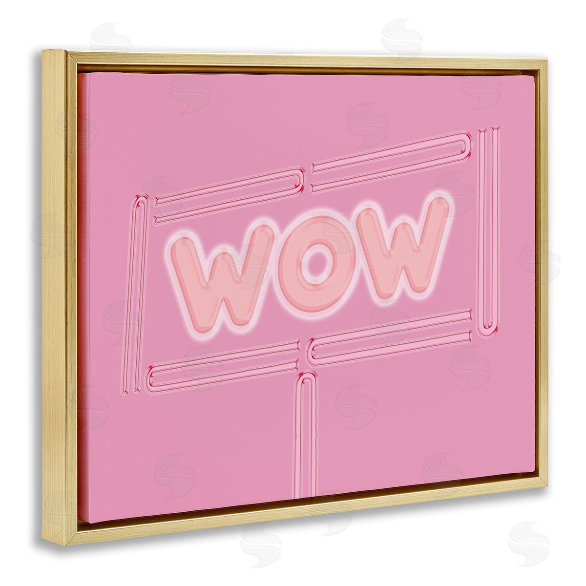 SunDance Group LLC Wow Neon Lights Style Gold Floating Frame Canvas Wall Art Print