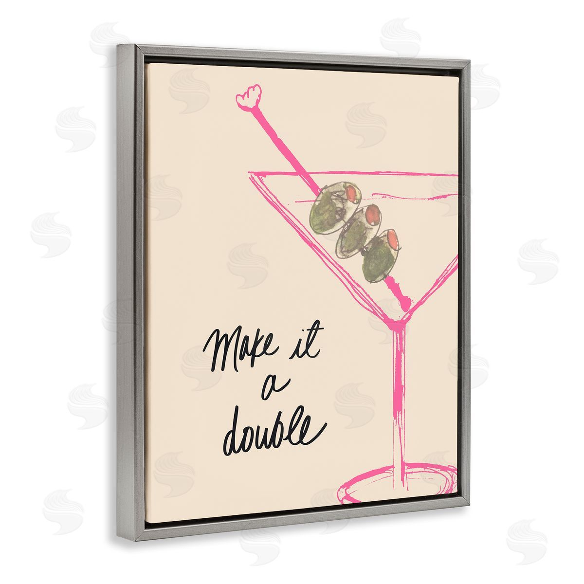 Kate Quattro Make It Double Martini Gray Floating Frame Canvas Wall Art Print