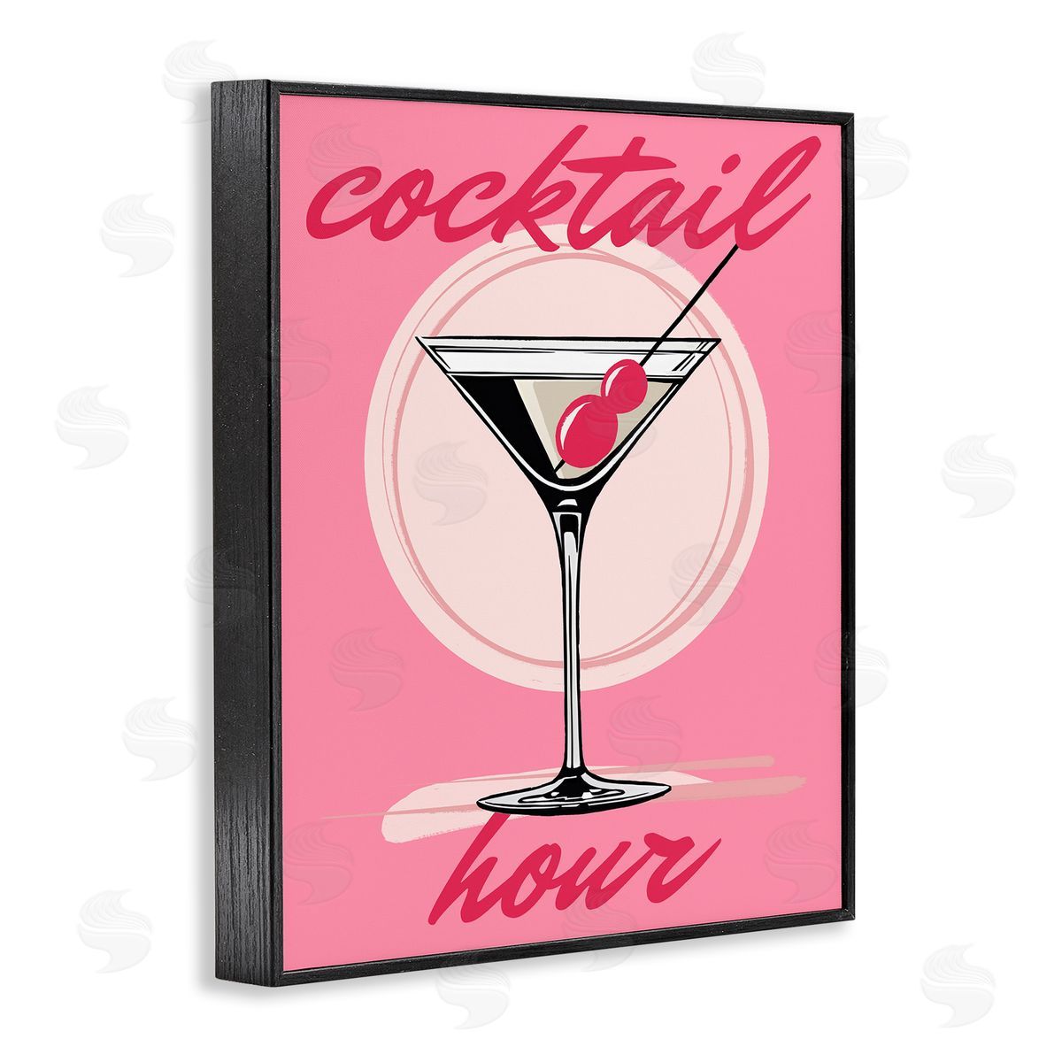 Elizabeth Medley Cocktail Hour on Pink Black Framed Giclee Wall Art Print