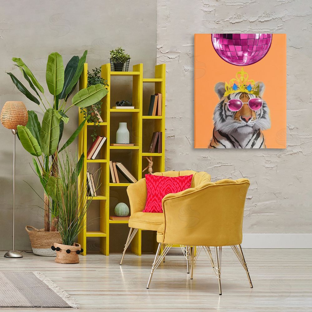 Elizabeth Medley Disco Tiger with Crown Canvas Wall Art Print in Room