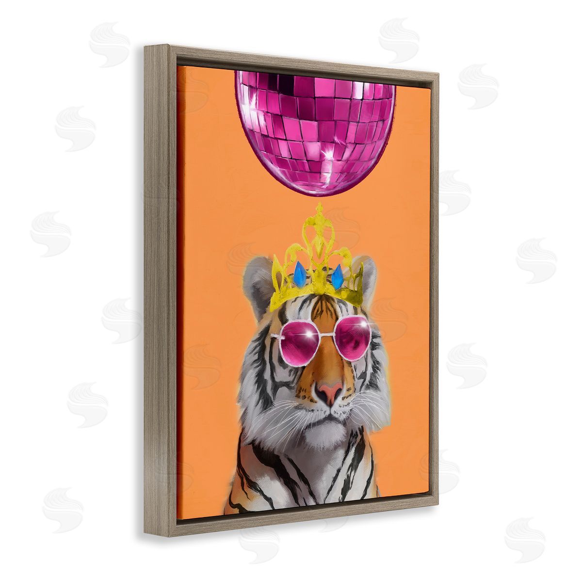 Elizabeth Medley Disco Tiger with Crown Brown Floating Frame Canvas Wall Art Print