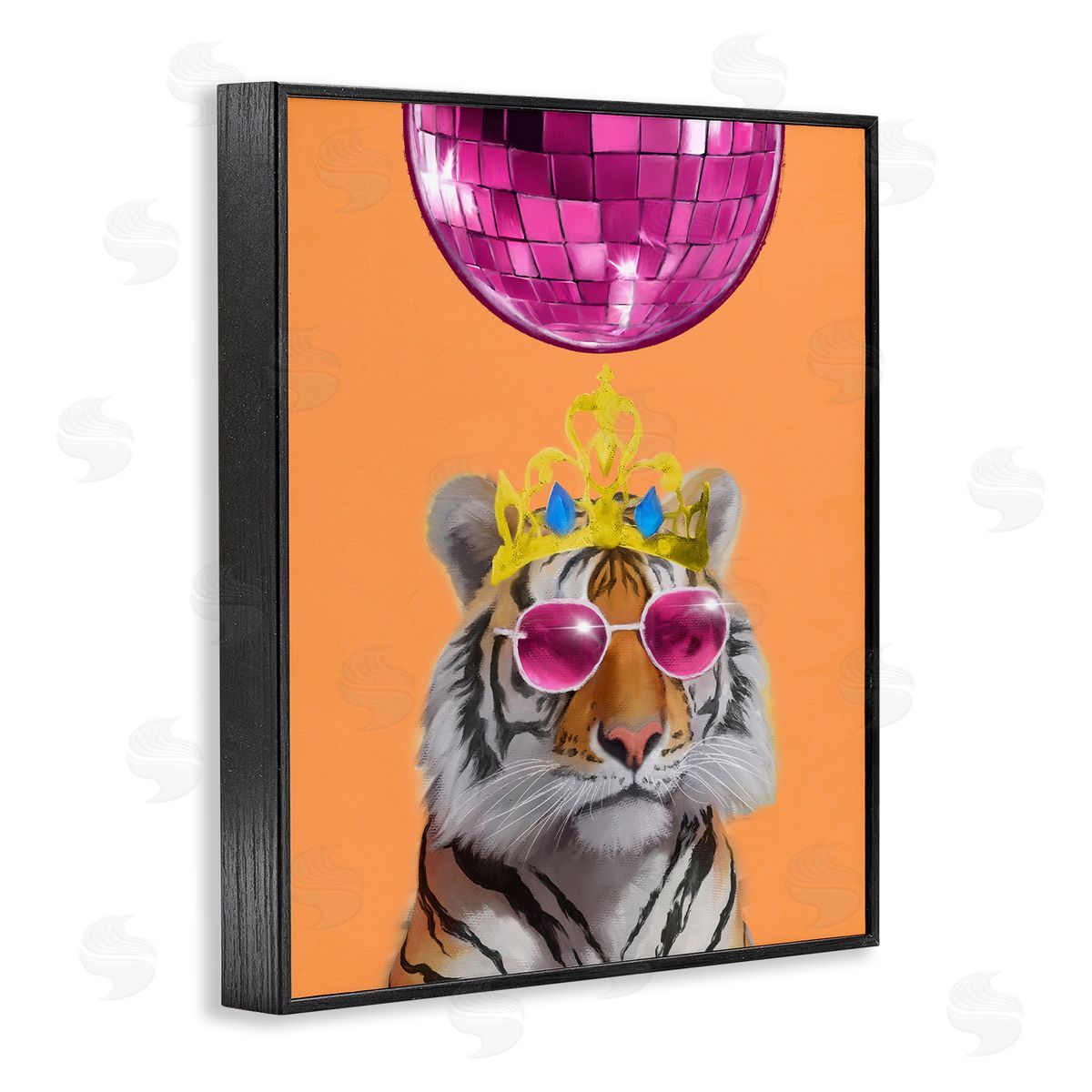 Elizabeth Medley Disco Tiger with Crown Black Framed Giclee Wall Art Print