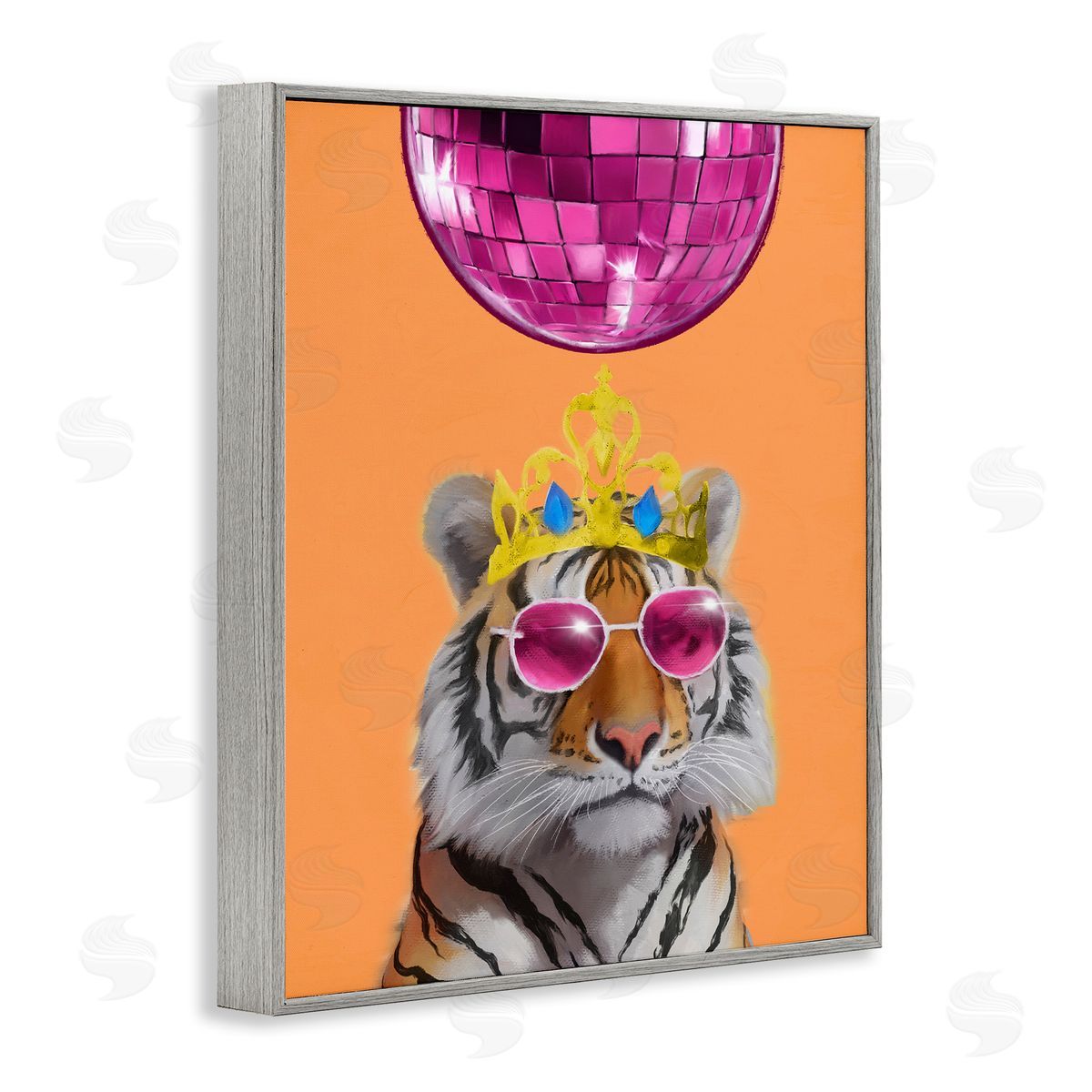 Elizabeth Medley Disco Tiger with Crown Gray Framed Giclee Wall Art Print