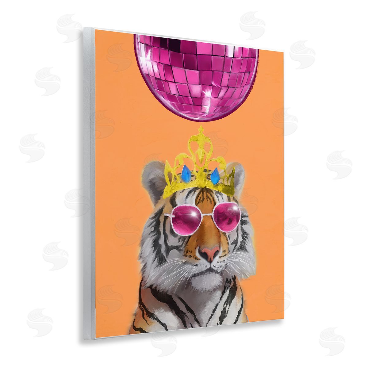 Elizabeth Medley Disco Tiger with Crown Wooden Wall Plaque Art Print