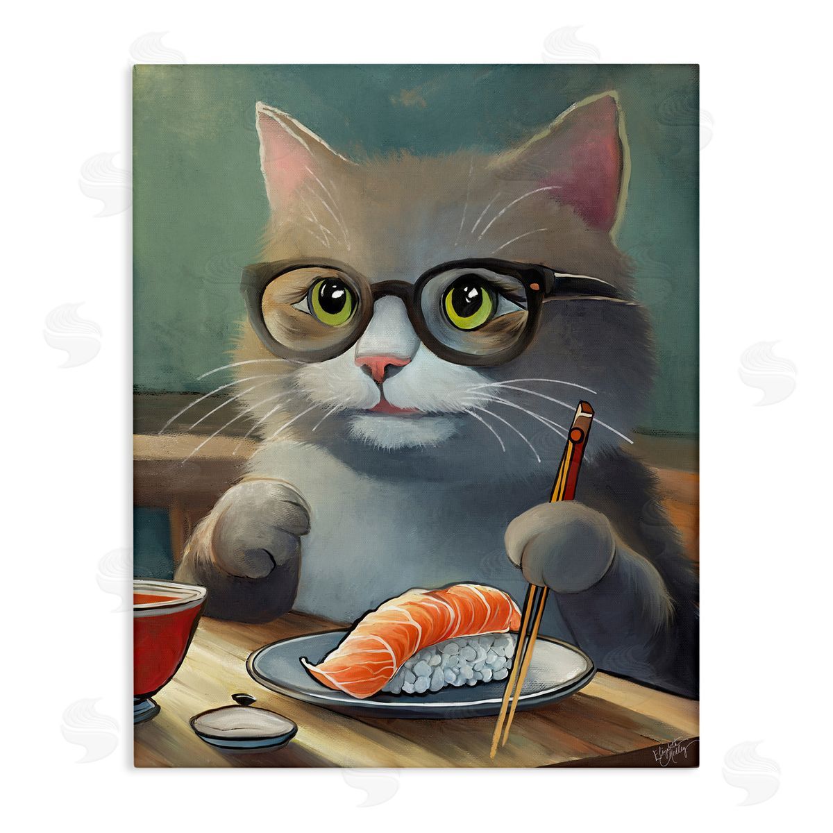 Elizabeth Medley Cat Eating Sushi Canvas Wall Art Print