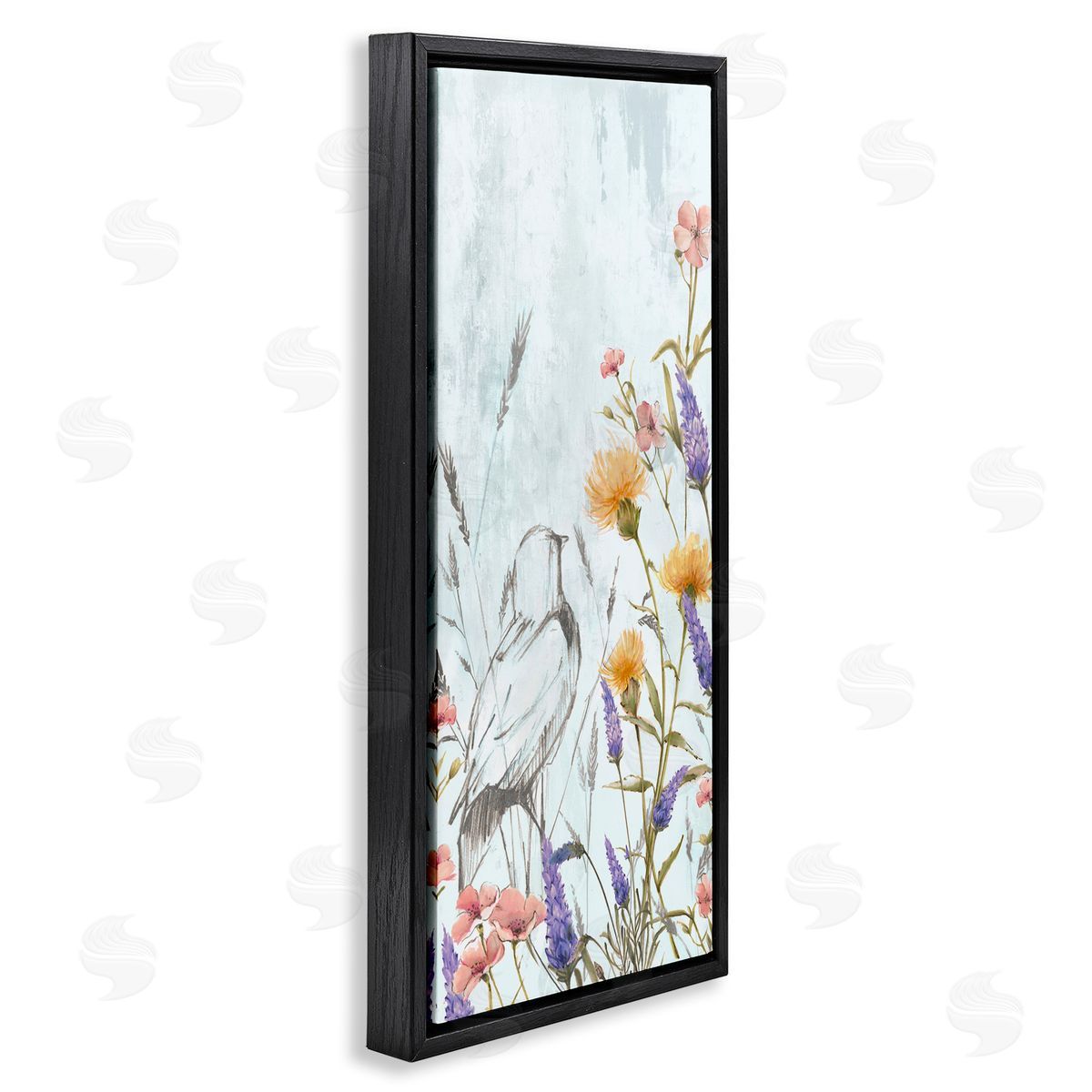 Alex Black Bird Outline with Wildflowers