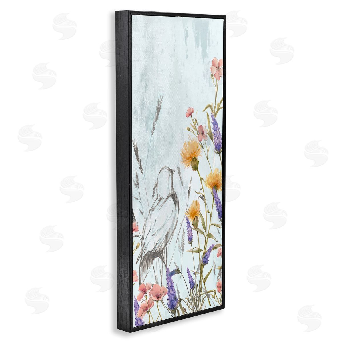 Alex Black Bird Outline with Wildflowers