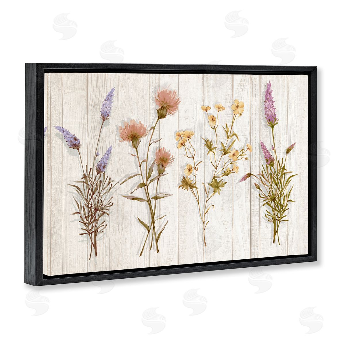 Alex Black Wild Flower Sprigs Black Floating Frame Canvas Wall Art Print