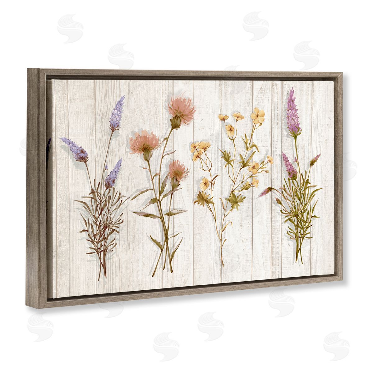 Alex Black Wild Flower Sprigs Brown Floating Frame Canvas Wall Art Print