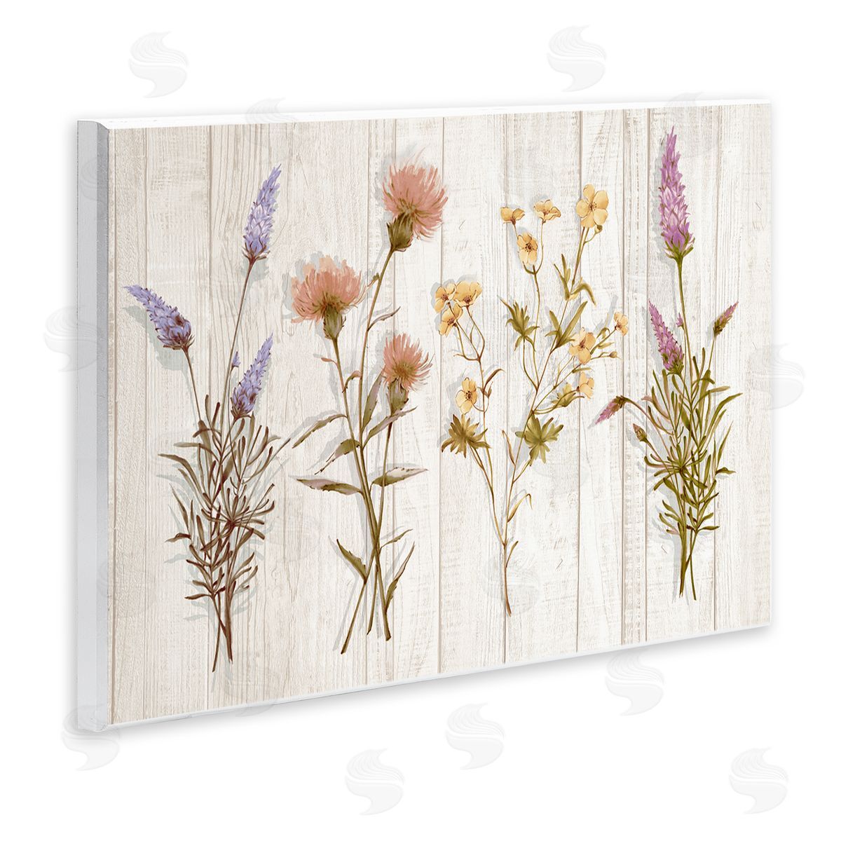 Alex Black Wild Flower Sprigs Wooden Wall Plaque Art Print