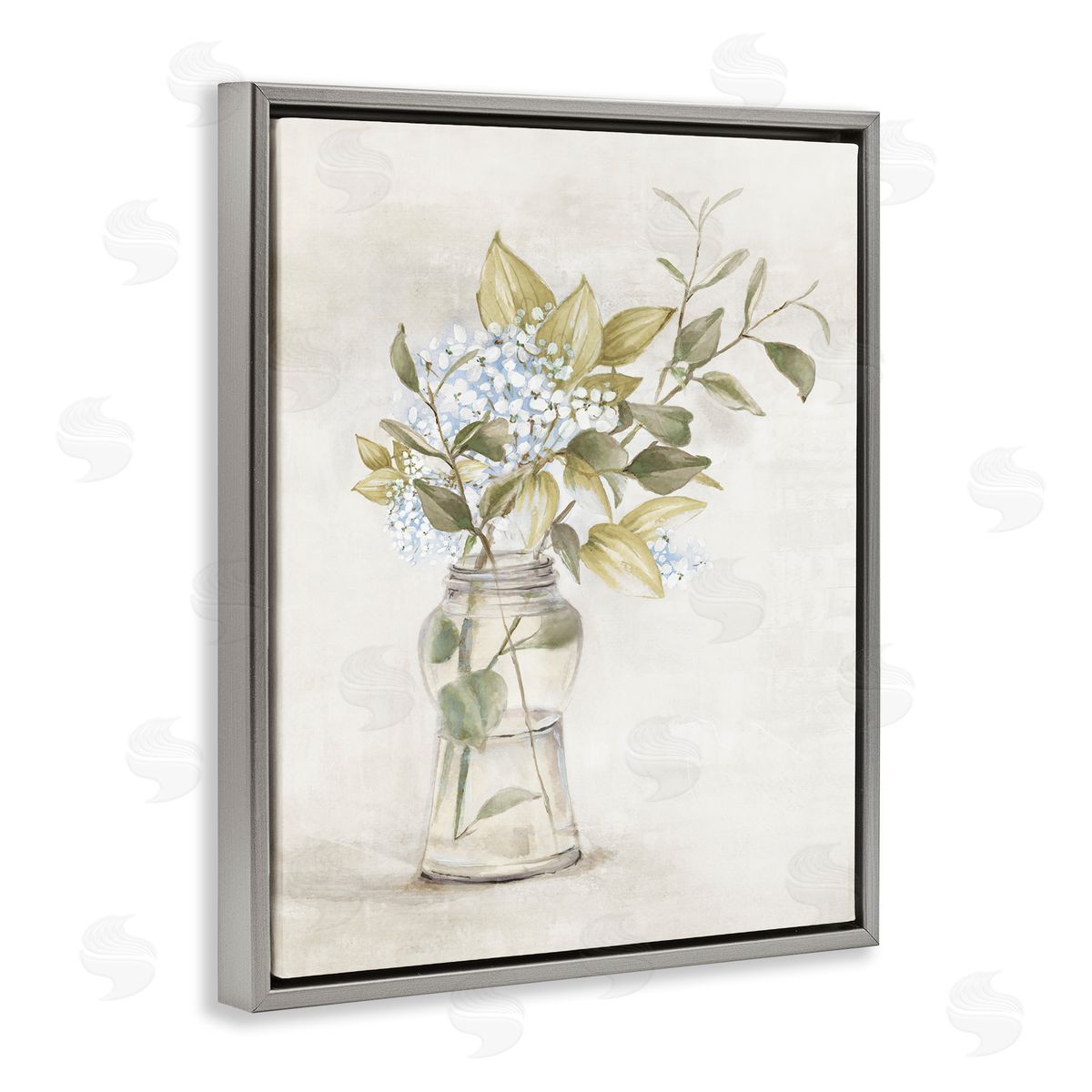 Alex Black Soft Cottage Blooms Vase Gray Floating Frame Canvas Wall Art Print