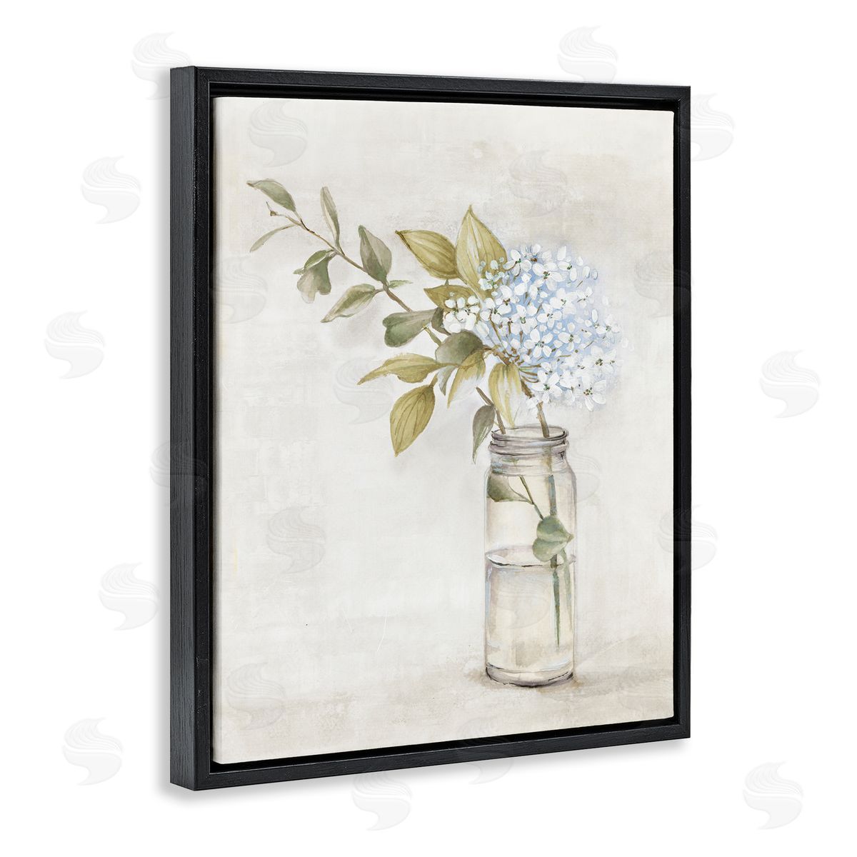 Alex Black Cottage Blooms in Jar Black Floating Frame Canvas Wall Art Print