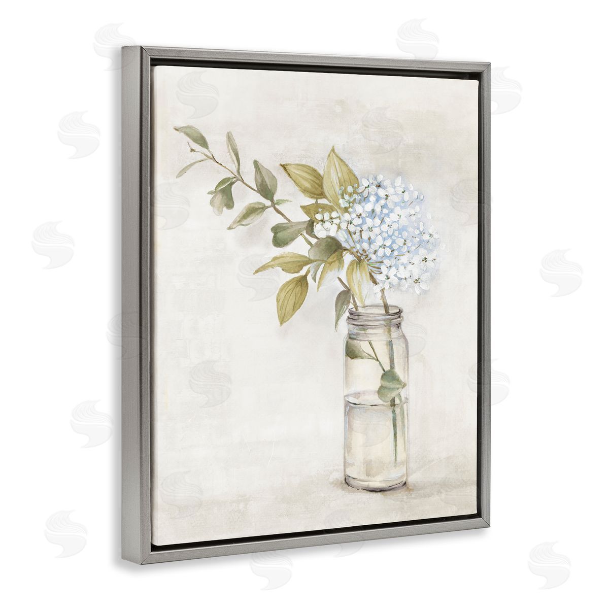 Alex Black Cottage Blooms in Jar Gray Floating Frame Canvas Wall Art Print