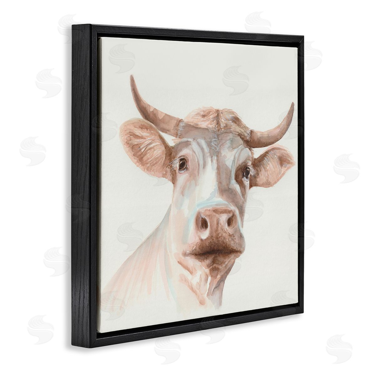 Errico & Slyp Cream Beige Cow Black Floating Frame Canvas Wall Art Print