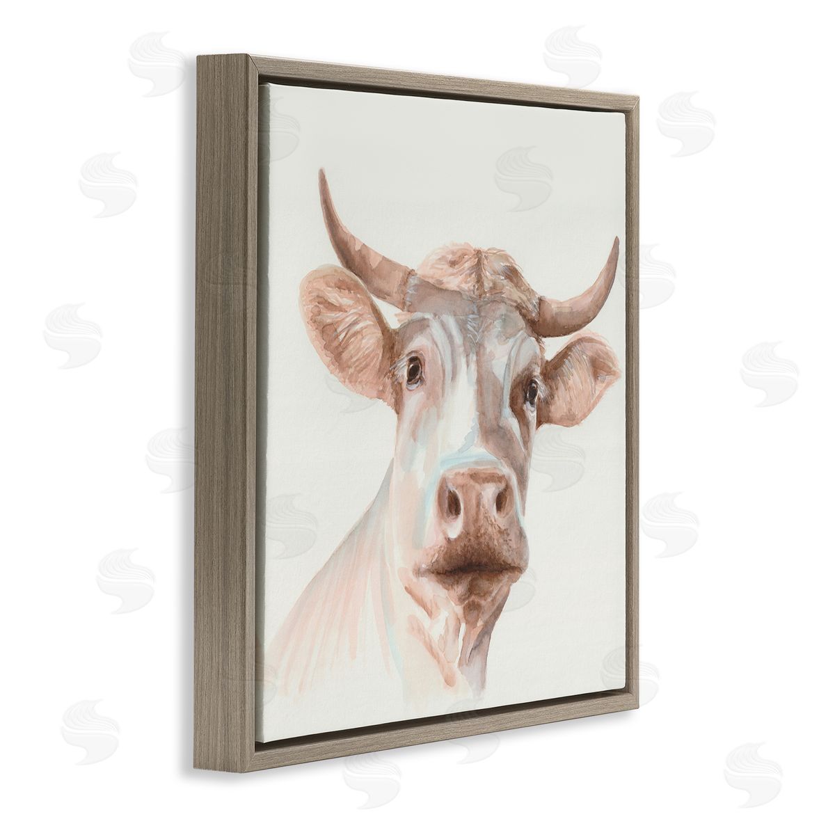 Errico & Slyp Cream Beige Cow Brown Floating Frame Canvas Wall Art Print