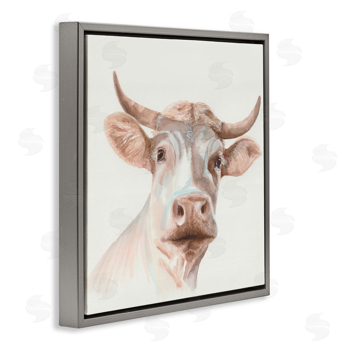 Errico & Slyp Cream Beige Cow Gray Floating Frame Canvas Wall Art Print