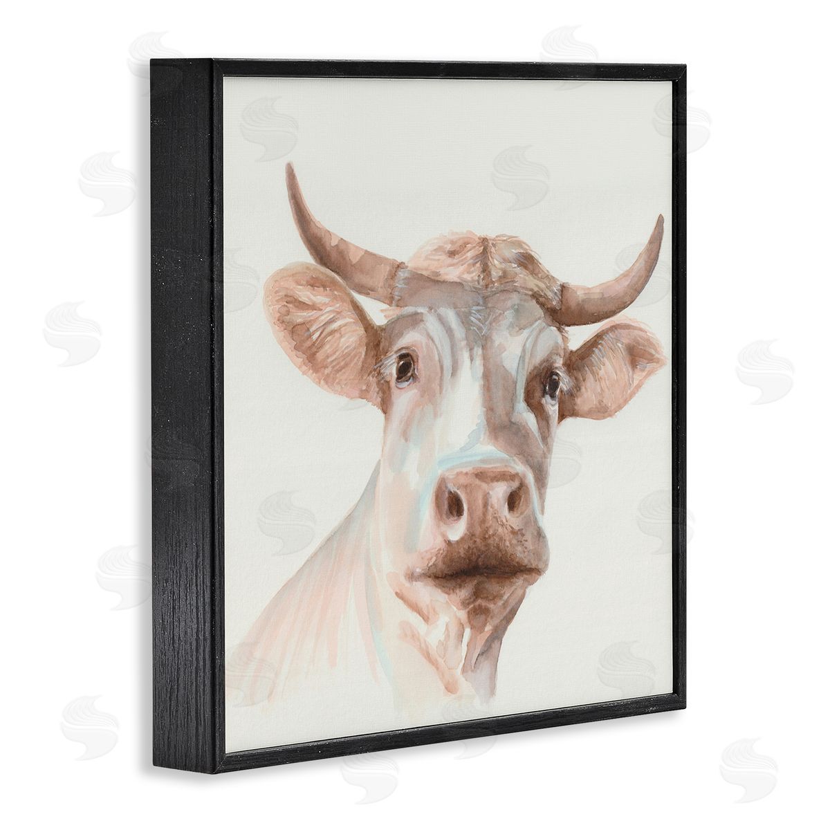 Errico & Slyp Cream Beige Cow Black Framed Giclee Wall Art Print