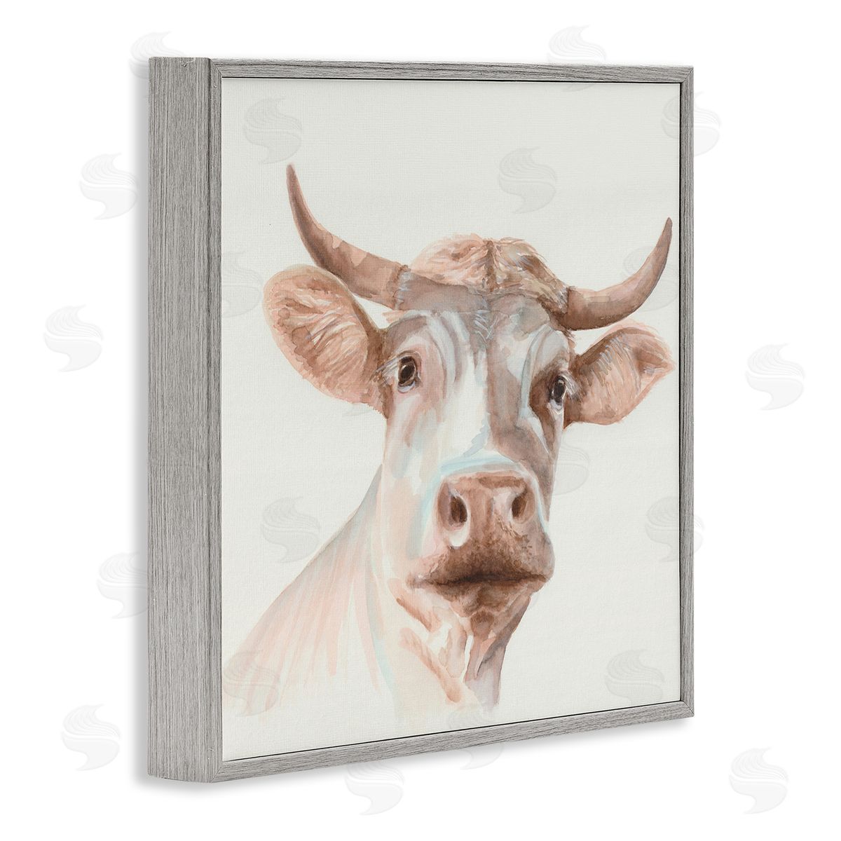 Errico & Slyp Cream Beige Cow Gray Framed Giclee Wall Art Print