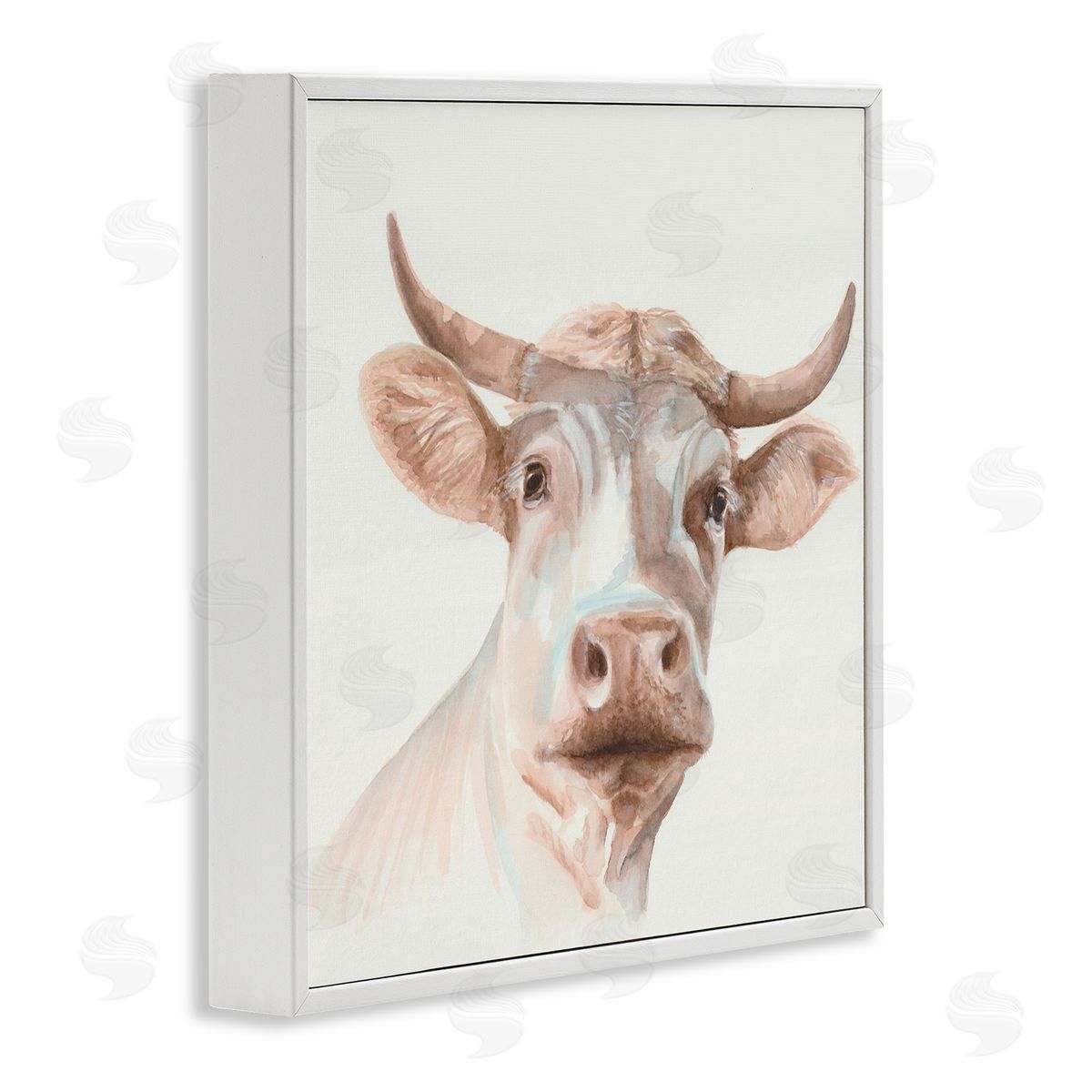 Errico & Slyp Cream Beige Cow White Framed Giclee Wall Art Print