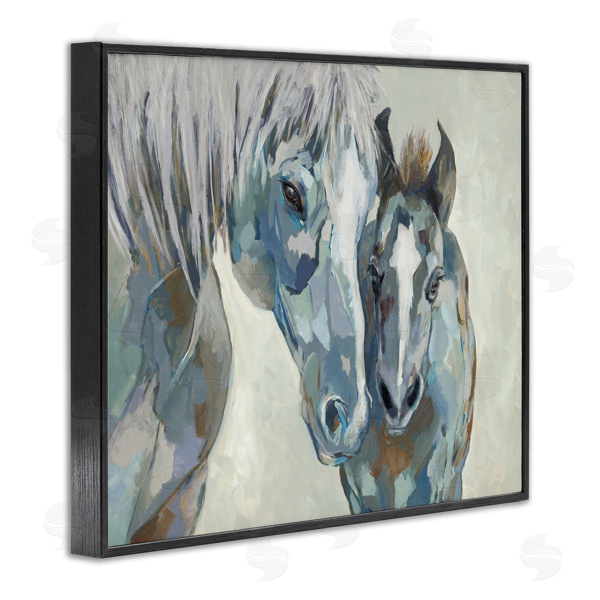 Jacob Q Grey Horse & Foal Black Framed Giclee Wall Art Print