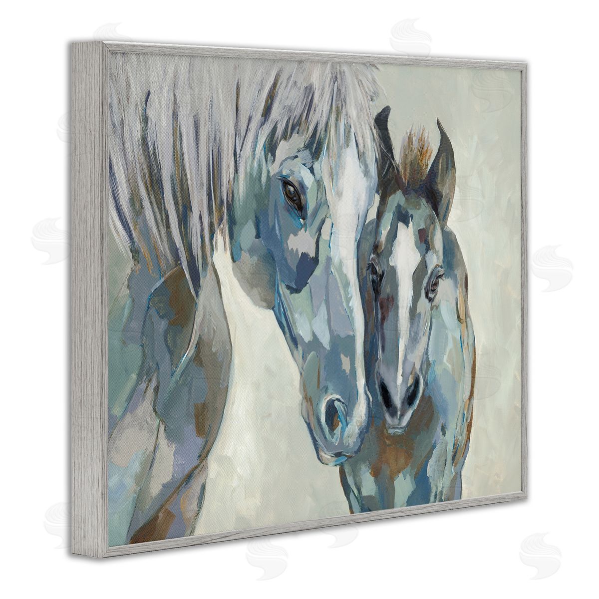 Jacob Q Grey Horse & Foal Gray Framed Giclee Wall Art Print