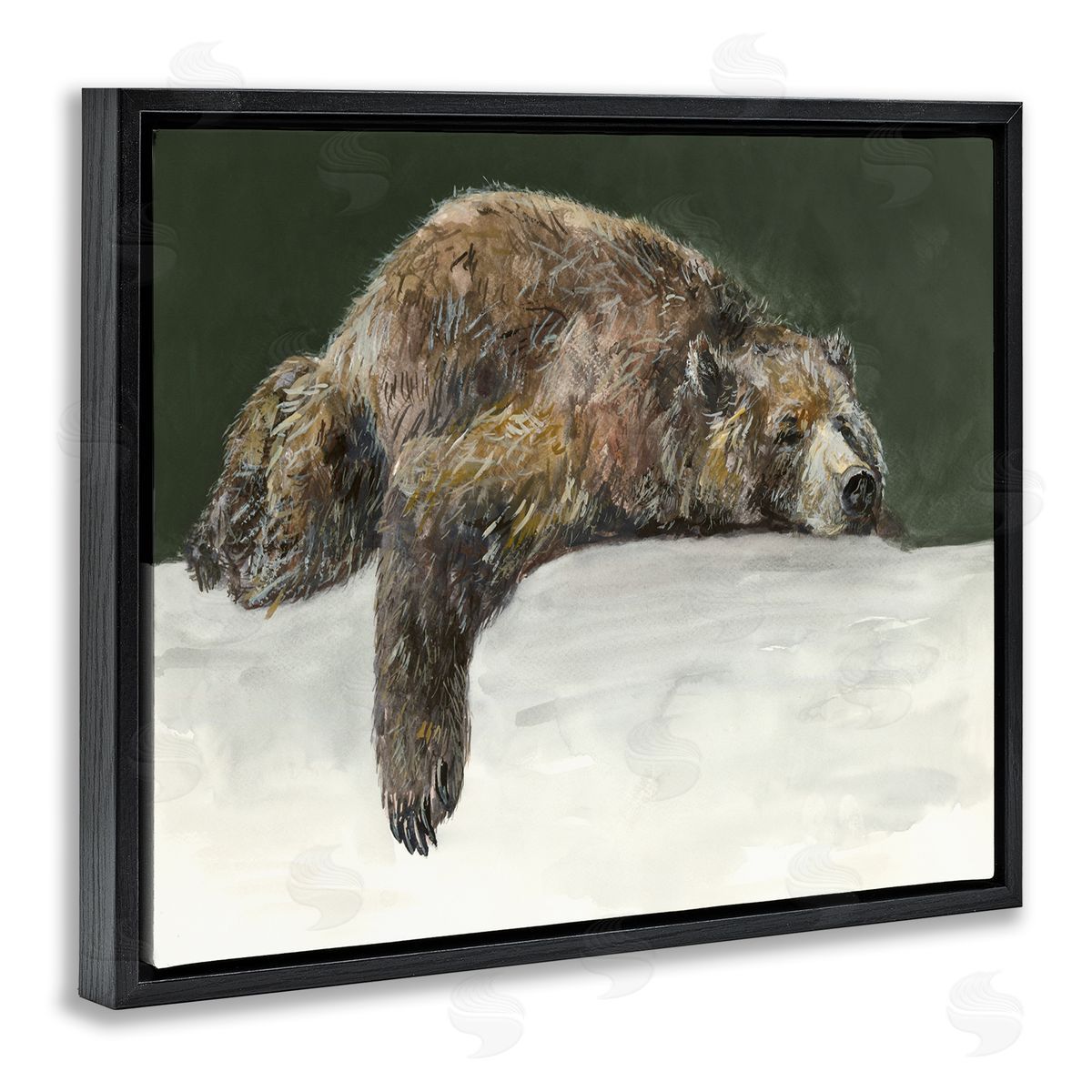 Jacob Q Sleepy Woodland Bear Black Floating Frame Canvas Wall Art Print