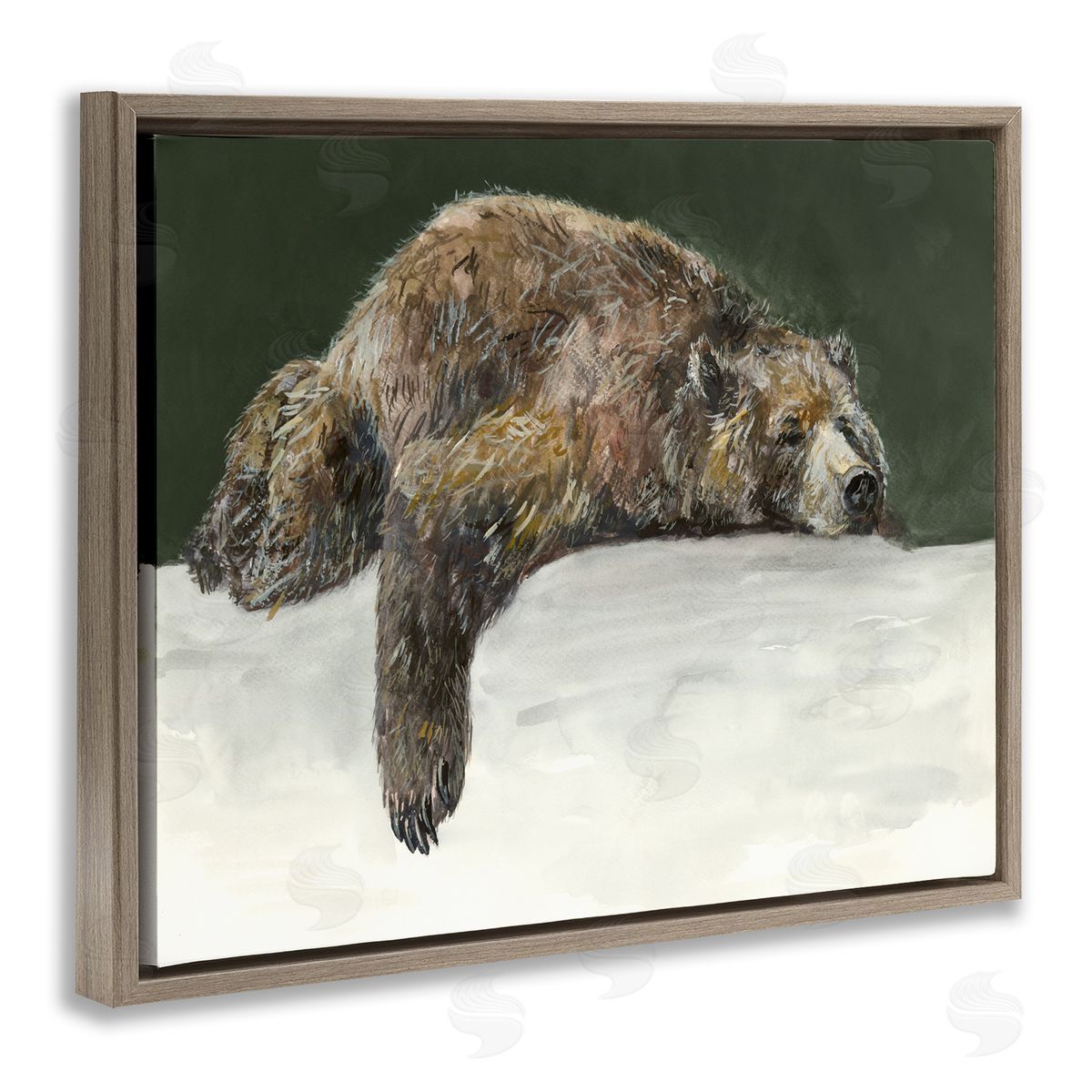 Jacob Q Sleepy Woodland Bear Brown Floating Frame Canvas Wall Art Print
