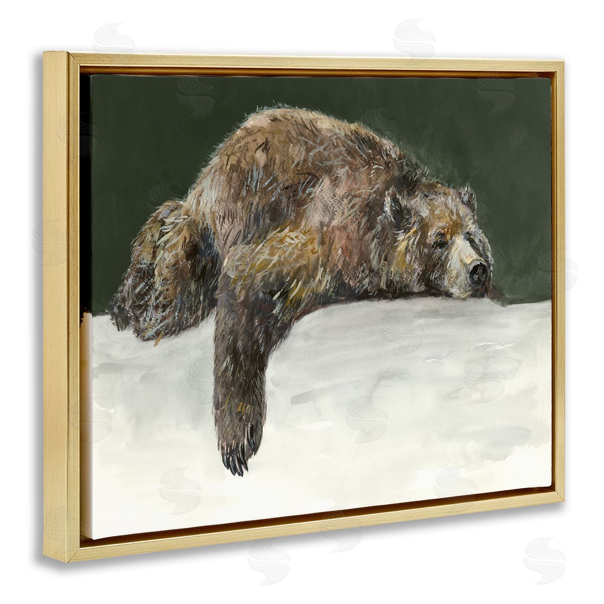 Jacob Q Sleepy Woodland Bear Gold Floating Frame Canvas Wall Art Print