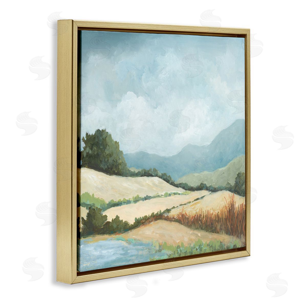 Jacob Q Scenic Rural Hills Gold Floating Frame Canvas Wall Art Print